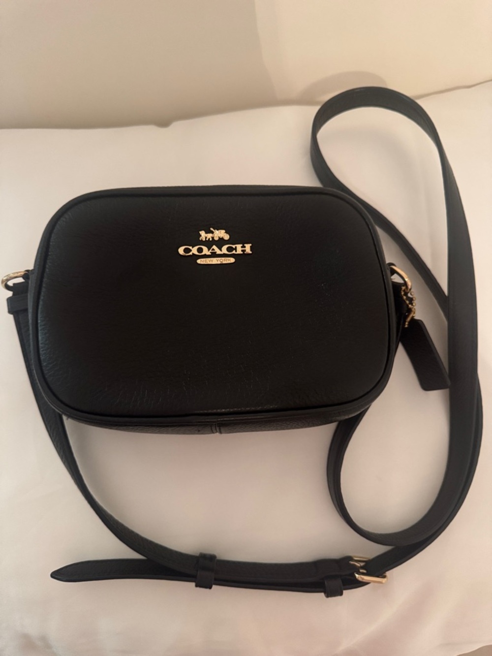 Coach Black Leather Mini Crossbody Jamie Camera Bag with Gold Logo